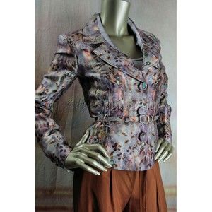 $2990 NWT NINA RICCI Purple Art Print Linen Silk Belted Jacket 6